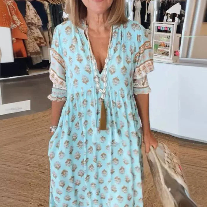 Robe Élégante Col V - Coupe Swing