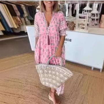 Robe Élégante Col V - Coupe Swing